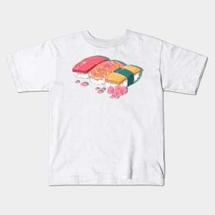 The delecious Japanese sushi and the pink sakura flowers Kids T-Shirt